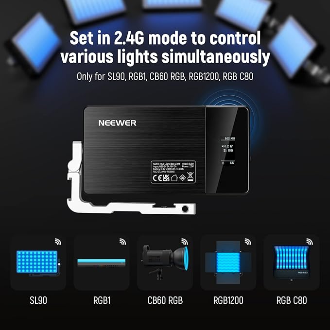 NEEWER RGB Video Light, 2500-10000K CRI97+ On Camera Selfie Light with App & 2.4G Control, 18 Light Scenes, 4300mAh Battery for Photography, SL90