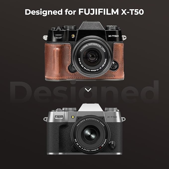 SMALLRIG X-T50 Half Leather Case Kit with Shoulder Strap, Retro Style Camera Case with Aluminum Alloy Frame for FUJIFILM X-T50 (Brown) - 4710