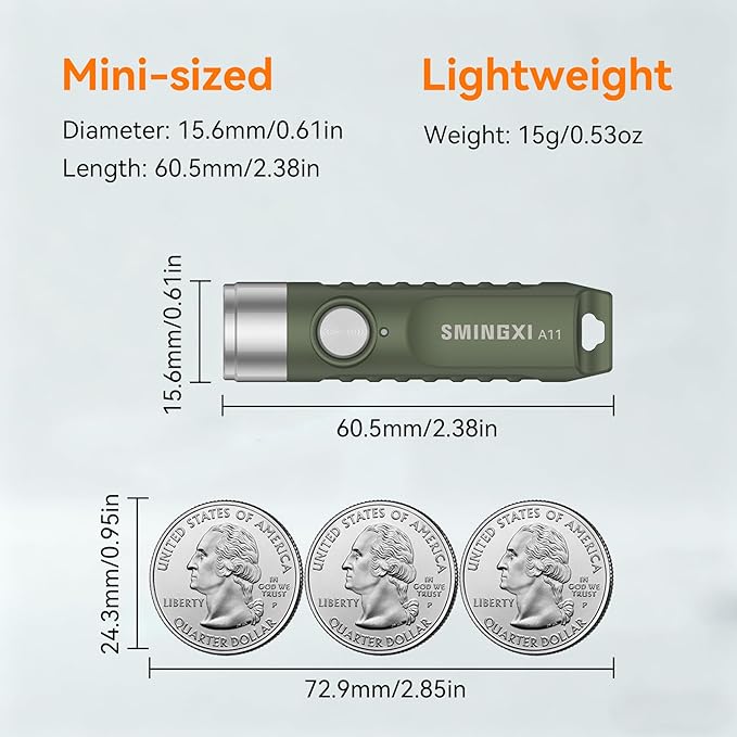 A11 Rechargeable Keychain Flashlight -Pocket Mini Flashlight,Key-Chain 500 High Lumens,EDC Flashlights,Waterproof Small Lightweight for Everyday Carry, Camping, Hiking, Emergency