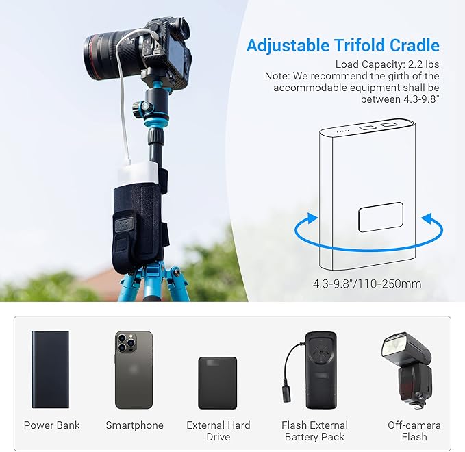 JJC Equipment Mounting Strap for Power Bank on Tripod for Long Time Photography,Remote/Off-Camera Flash Holder Strap for Photographer Videographer,Hard Drive/Computer Power/Smartphone Holder Strap