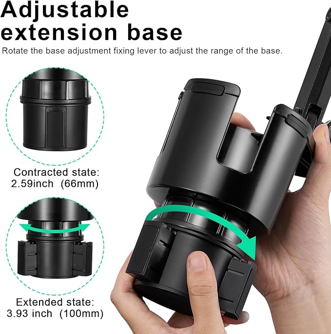This Hill Car Cup Holder Expander Adjustable Base with Phone Mount 360° Rotation Cup Holder Cell Phone Holder for Car Compatible with iPhone All Smartphones