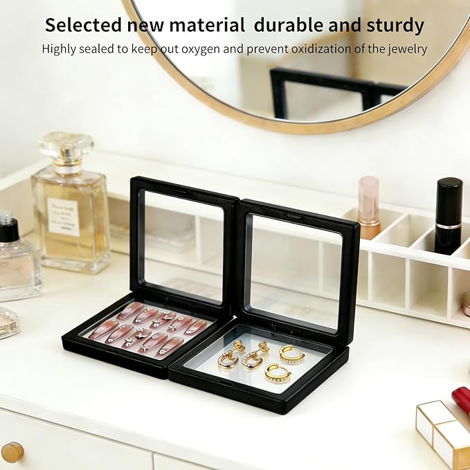20 Pcs Black 3D Floating Display Case 4.3 x 4.3 x 0.8 inch, Nail Display Cases, Challenge Coin Display,Jewelry Storage Box, Floating Display Holder Stands for Antique Challenge Coins, Medallion
