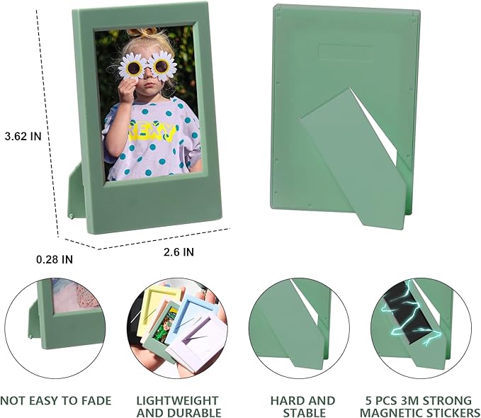 WOGOZAN 2x3 Mini Picture Frame for Fujifilm Instax Mini 12/11/99/90/9/8/SE/EVO Classic Polaroid Frames Wallet Size 2.15x3.4 Inches Photo Picture Frames With Magnetic Stickers (Colourful) (5 Pack)