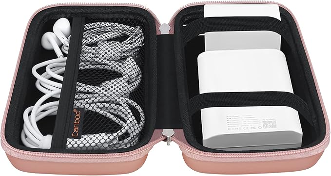 Canboc Carrying Travel Pouch MacBook Charger Case for MacBook Accessories, Charging Cords, Air Power Adapter, iPhone Charger, USB Cable Organizer for Earbuds, Battery Pack, USB Hub, Rose Gold