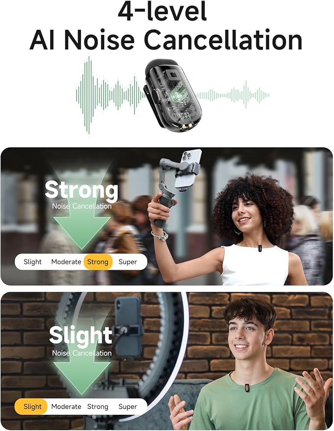 MAONO Wave T1 Mini Wireless Lavalier Microphone for iPhone 17 16 15, Android, Tablet, PC, Clip on Lapel Mic with USB-C Plug, Noise Cancellation, AI Voice Filter for Video Recording Vlog TikTok YouTube