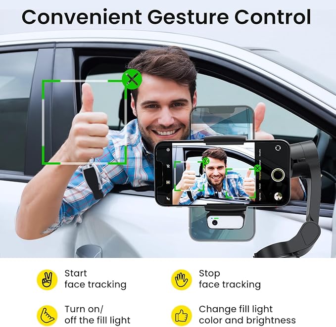 Gimbal Stabilizer for Smartphone, 3-Axis Phone Gimbal Portable and Foldable with AI Tracking Sensor Magnetic Fill Light, Gimbal Stabilizer for iPhone & Android, Phone stabilizer for Video Recording