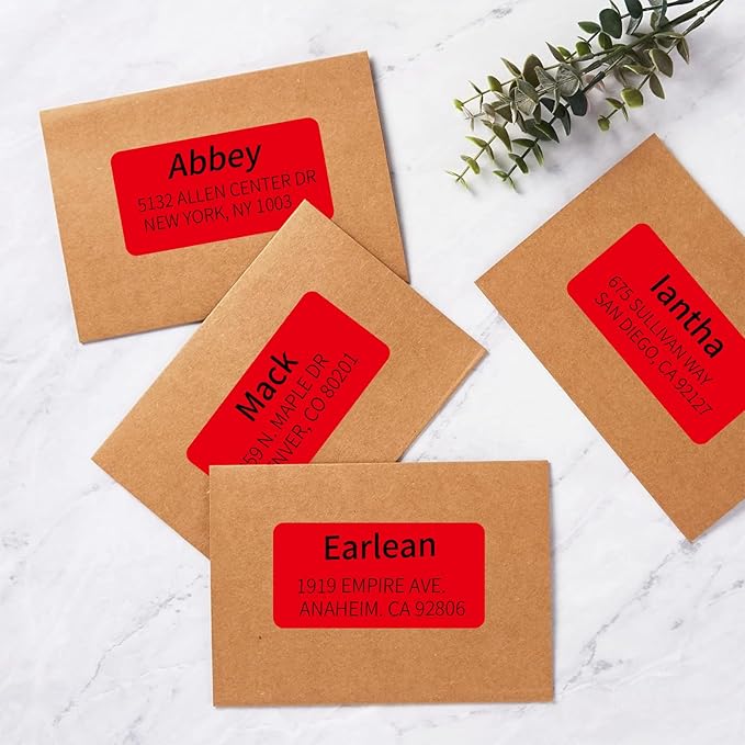 2" x 4" Colored Address Labels, 200 Bright Red Label Stickers- Laser/Ink Jet Printer Mailing Labels, 8.5"x11" 20 per Sheet