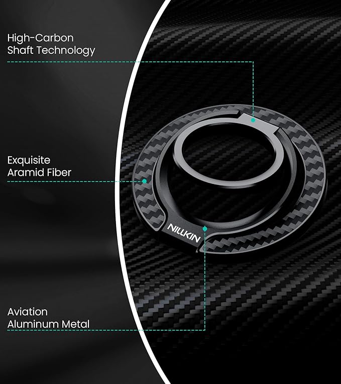 Nillkin MagSafe Phone Grip Ring Holder for Dual-Sided Magnet, Removable Magnetic Phone Ring Holder for iPhone 17/16/Pixel Snap Grip, Carbon Fiber, MagSafe Ring Stand, Accessories for iPhone, Black ﻿