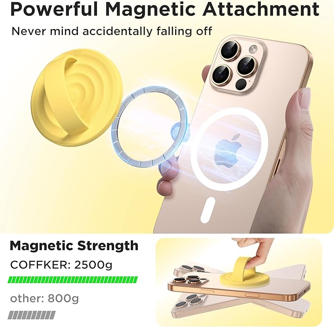 Magnetic Phone Grip Ring Holder, Liquid Silicone Magnet Cell Phone Grip Finger Loop, Compatible with Magsafe, Back of Phone for iPhone 17/16/15/14/13/12 Series, Yellow