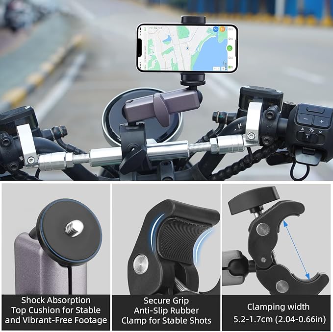 BRDRC Pocket 3 Camera Bike Mount Clamp Motorcycle Handle Holder Aluminum for Insta360 X5 X4 X3 Ace Pro Go 3S, for DJI Osmo Pocket 3 2 Mobile 7P Action 5 Pro 4 3, for GoPro Max Hero Mini Accessories