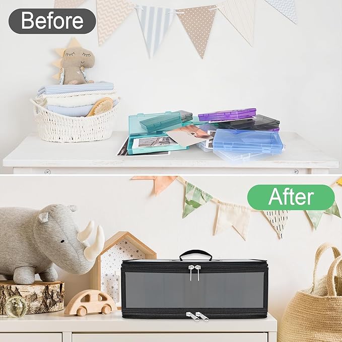 Bluedale Photo Storage Box with 10 Inner 4" x 6" Multicolour Photo Cases, Waterproof Craft Keeper with Handle, Organizer Container Box with 1 Sheet Label Sticker for Picture Seeds Craft Supplies