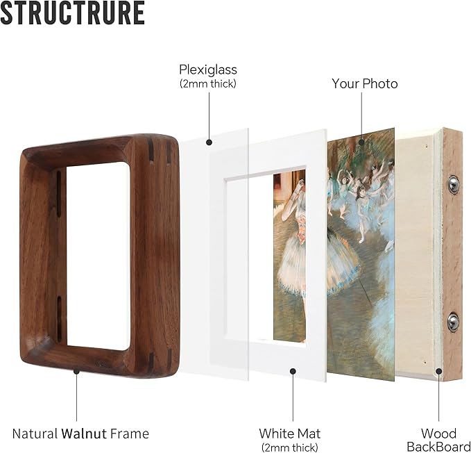 SoochART Walnut Wood Picture Frame,Picture 2x3 with Mat or 2.5x3.5 Without Mat,Standing Desk Photo Frame 2.5 by 3.5,Plexiglass,Tabletop or Wall Display