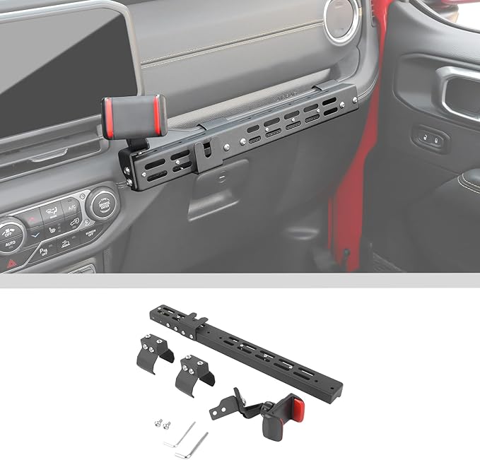 JWWY for Jeep JL Center Console Passenger Grab Handle Phone Mount Adjustable Phone Holder Expansion Multi-Function Bracket for 2024 Jeep Wrangler JL JLU & Gladiator JT 4xe Interior Accessories