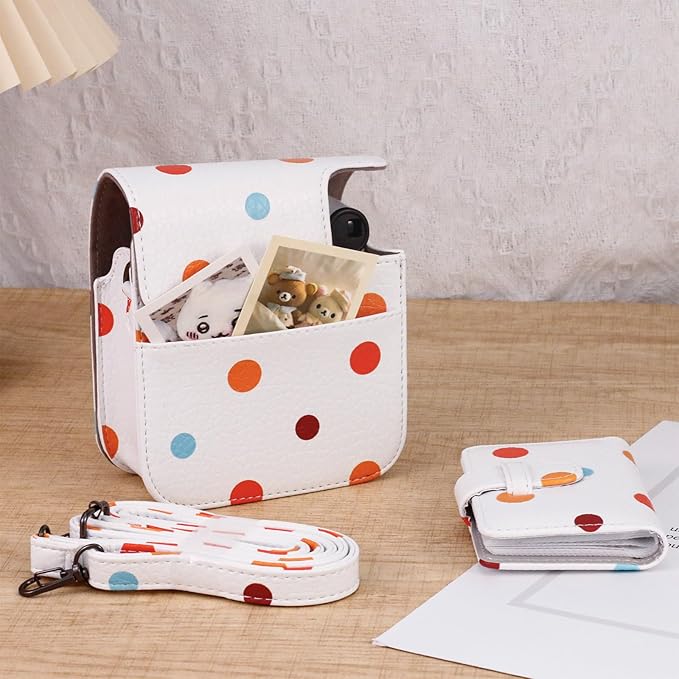 Frankmate Protective Case Compatible with Mini 12 11 9 8 Instant Film Camera with Accessory Pocket and Adjustable Strap (Polka Dot)
