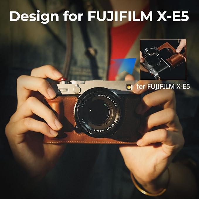 SMALLRIG X-E5 Leather Case Kit for FUJIFILM X-E5, Vintage Half-Body Case with Shoulder Strap, Genuine Leather Material（Brown）- 5449