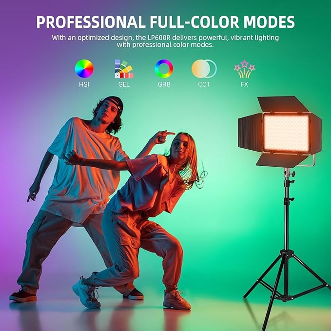 Godox LP600R RGB LED Video Light with Barndoor, 60W 1800K-10000K 9270Lux LED Panel Light with 14 FX Effects APP Control CRI/TLCI 96+ Dimmable 0-100% Studio Soft Light for Photography