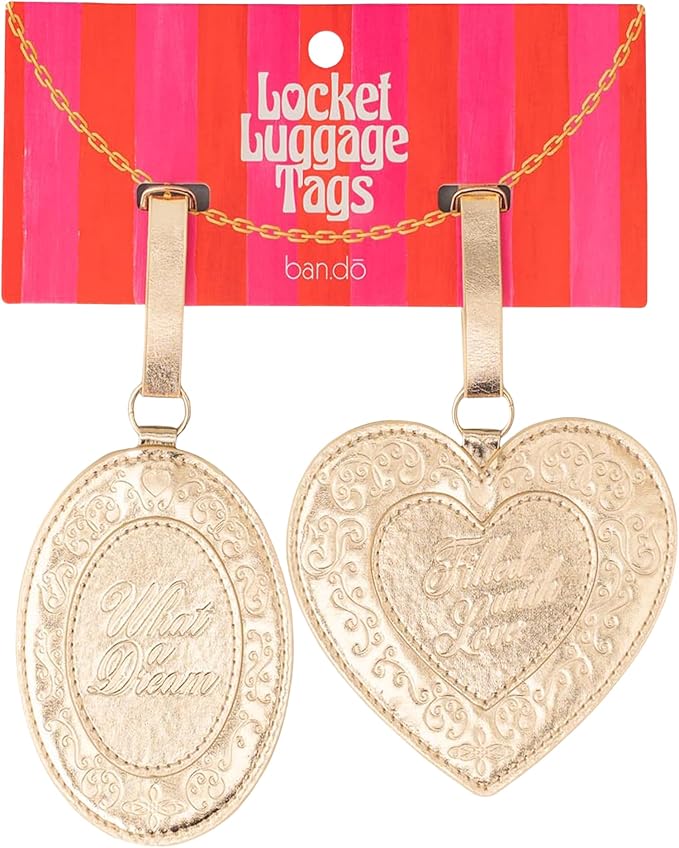 ban.do Getaway Suitcase Tag Set of 2 for Travel, Novelty Shaped Durable Vegan Leather Luggage Identifier (Lockets)