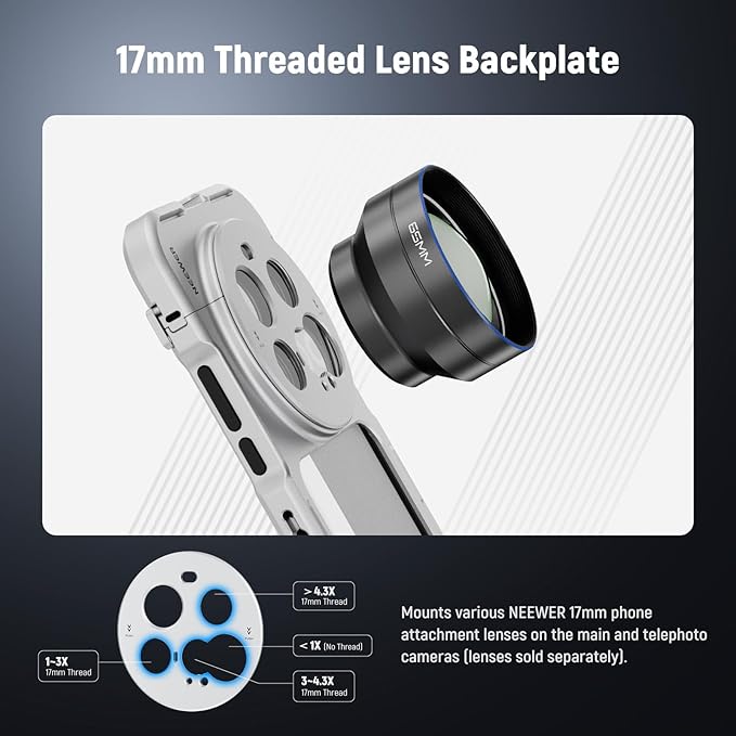 NEEWER 15 Ultra Cage, Quick Release Video Rig Case Phone Stabilizer Holder Compatible with Xiaomi 15 Ultra with 67mm Filter Adapter & 17mm Lens Backplate for Video Recording Filming, PA091 Silver