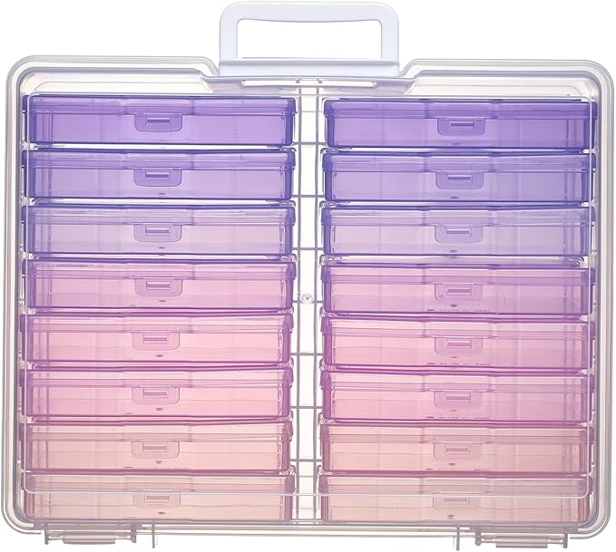Party Club of America 4"x6" Photo Storage Box with Handle Photo Case Craft Keeper Picture Storage Containers 16 Inner Photo Organizer Large Gradient Pink-Purple Series