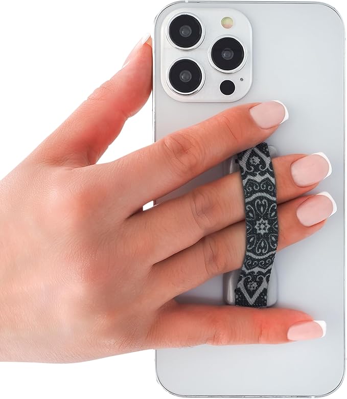 LOVEHANDLE Universal Phone Grip for Smartphones & Mini Tablets - Phone Holder for Hand - Wireless Charging Compatible - Made in The USA - Boho Silver