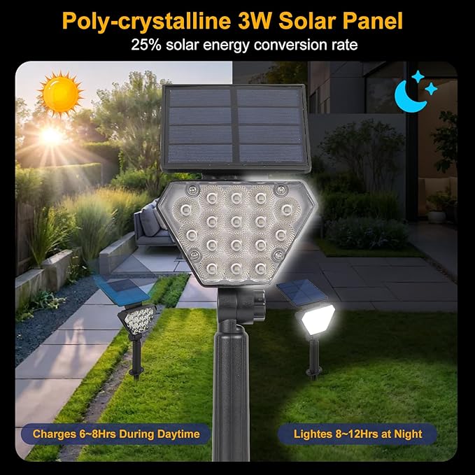 T-SUN Solar Lights Outdoor Waterproof IP65, 12 Pack LED Solar Spot Lights Color Changing IP65 Waterproof Smart Auto On/Off for Outside Landscape Garden Yard Lawn Pathway Patio Driveway