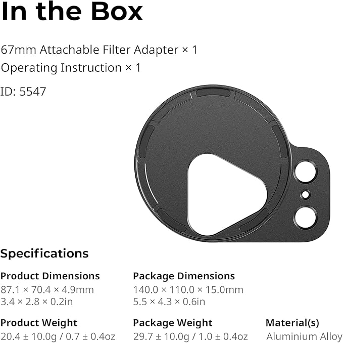 SmallRig FilMov 67mm Magnetic Filter Ring Adapter for Phone Case (SmallRig 17 Pro 5549/5550), Compatible with 67mm Magnetic Filter Series (4726/4581/4582/5169/5170)-5547