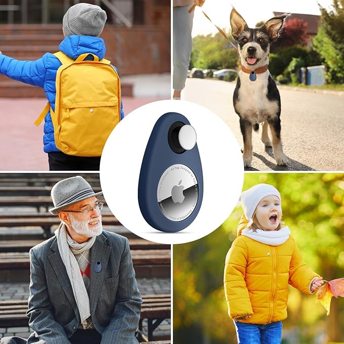 4 Pack Airtag Holder for Kids Hidden,GPS Tracker Case, Anti-Removal Airtag Silicone Case with Pins, Suitable for Children, Elderly, Pets, Backpack, Luggage (Pink & Gray&Black & Navy Blue, 4 Pack)