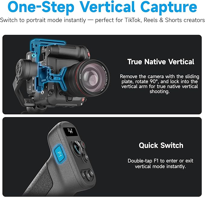 Feiyu SCORP-C2 Camera Gimbal Stabilizer, AI Tracking Gimbal for Vlogging, 7.7 lb Payload, 3-Axis Gimbal with Bluetooth Shutter Control, Compatible with Canon Sony Nikon
