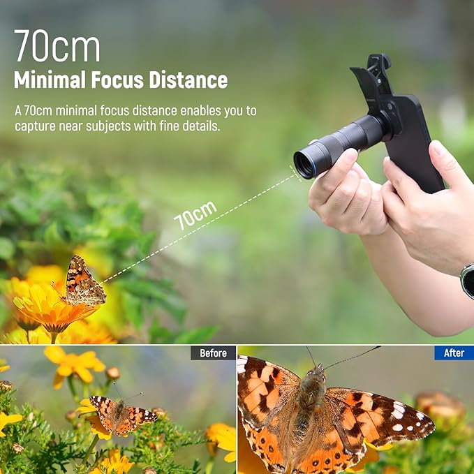 NEEWER 400mm Telephoto Phone Camera Lens with 17mm Threaded Lens Clip, 70cm Minimal Macro Focus Distance, Shot on 2X Zoom, for Backplate, Phone Cage, Case Compatible with iPhone Samsung Android, LS-78