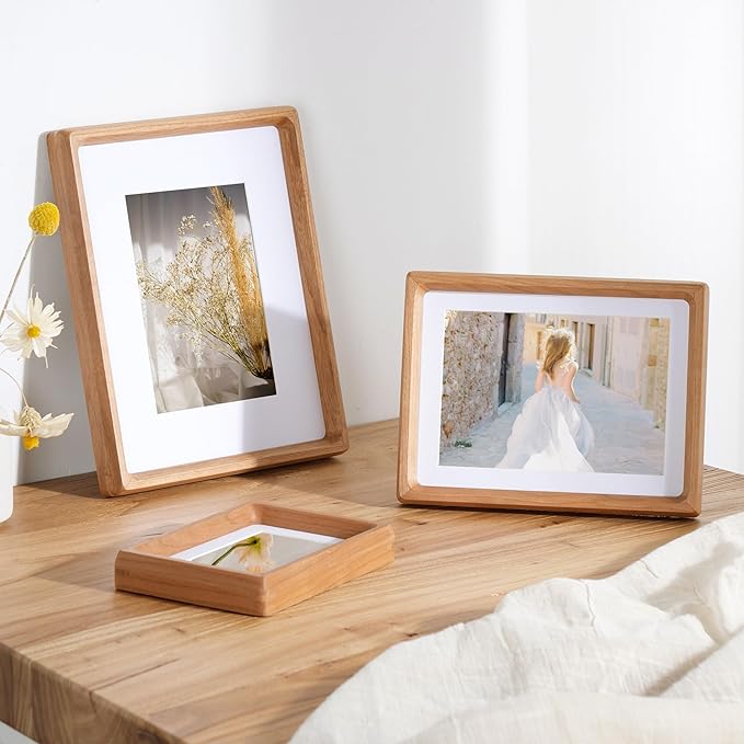 4x6 Picture Frame, USA-Sourced Natural Cherry Wood Photo Frame with Tempered Glass, Handcrafted Rounded Corner 4 x 6 Wooden Frame Matted to 3.5x5 Photos, Wall or Tabletop Display