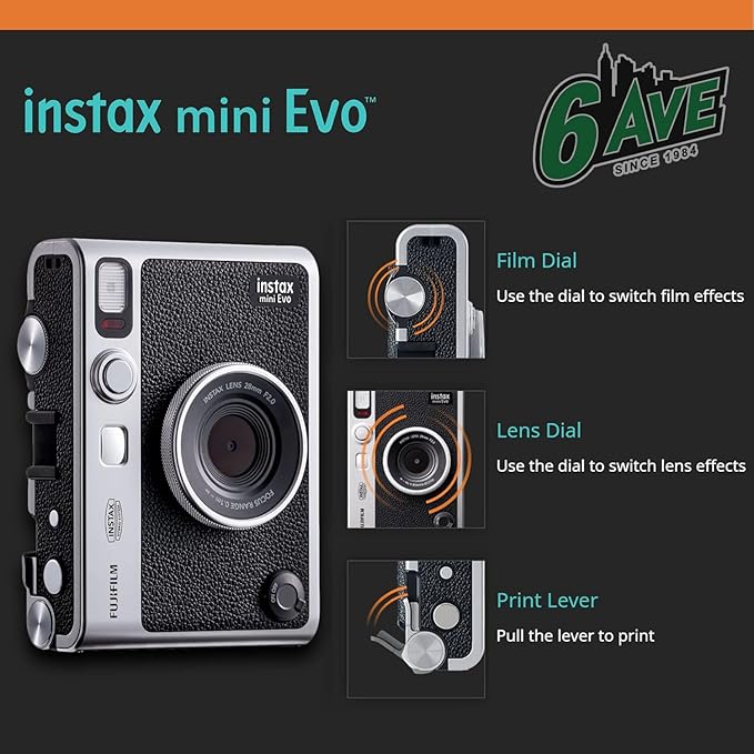 Fujifilm Instax Mini EVO Hybrid Instant Camera (Brown) Bundle with Instax-Mini Twin Pack Instant-Film 40 Sheets + 32GB Memory Card + Vintage Brown Mini-Evo Camera Case + Cleaning Cloth