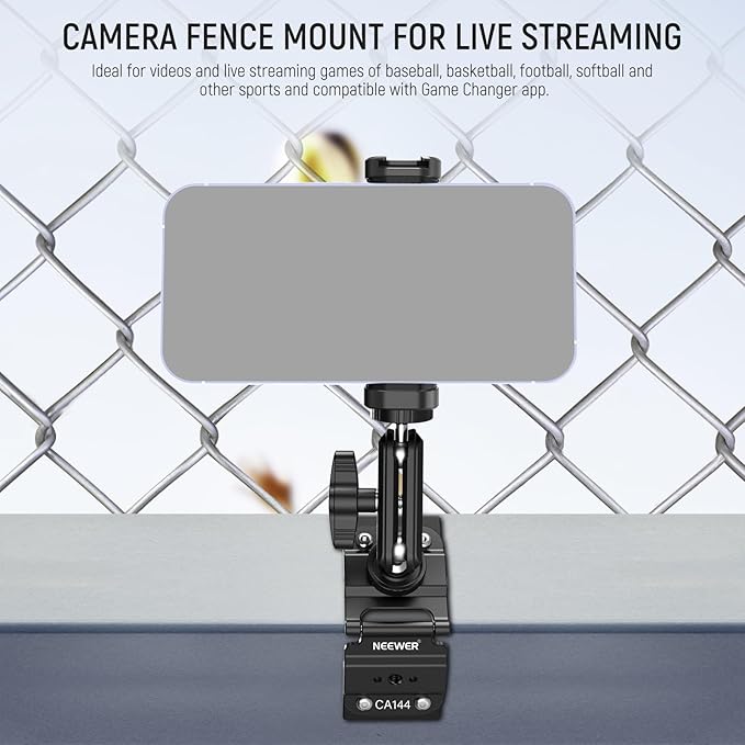 NEEWER Magnetic Fence Mount Compatible with Mevo Start Pocket Radar GoPro Insta360 DJI, Dual Mounting Kit Compatible with Gamechanger App for Baseball Live Streaming, Metal Camera Post Mount, CA144