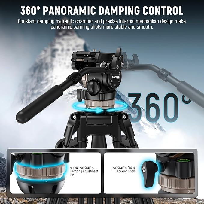 NEEWER Video Tripod Fluid Head w/ 6 Level Dynamic Counterbalance, 4 Level Pan/Tilt Damping, Handle, φ75mm Base, Metal Heavy Duty QR Plate Compatible with DJI RS Gimbals, Max Load 18lb, TH45