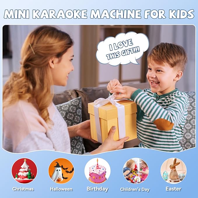 【2026 Newest】 Mini Karaoke Machine for Kids Girls & Boys - Portable Bluetooth Speaker with 2 Wireless Microphones - Kids Birthday Gifts for Ages 4-10 - Kids' Instrument Accessories - Black