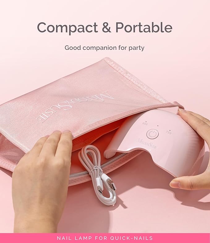 MelodySusie Mini LED UV Nail Lamp with Lightweight Design, P-ART06F Nail Dryer with Simple Button Control Cures All Soft Gels at Home, Especially Half-Cured Gel, Base Coat & Top Coat Pink