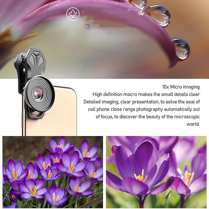 5 in 1 Phone Camera Lens Kit, 10X Macro Lens, 2X Telephoto Lens, 195° Fisheye, 110° Wide Angle, 170° Super Wide Angle, for Double Lens Single Lens Smart Phone