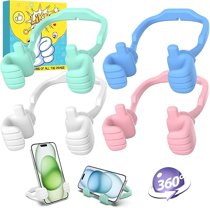 Stocking Stuffers for Teen Boys Girls Kids Cell Phone Stand - 2 Pack Thumbs Up Lazy Phone Holder for Desk Birthday Gifts for Adults Women Men (Macaron Blue/Green/Pink/White, 4)