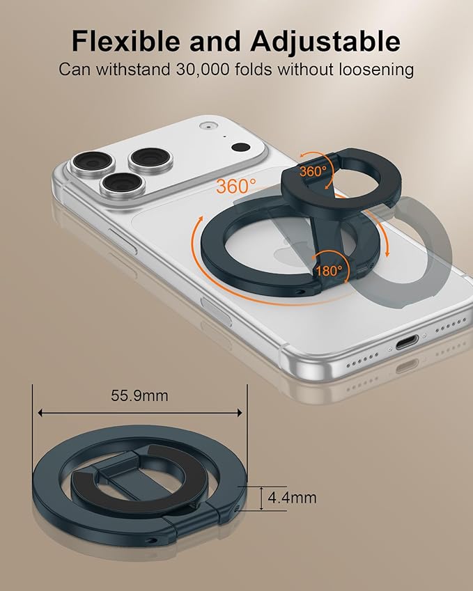 Mag Safe Phone Grip for iPhone 17 Pro Max Apple MagSafe Kickstand, Magnetic Finger Ring Holder, Foldable Magnetic Grip Metal Loop Stand MagSafe Car Mount,iPhone 17 Pro Max/17Pro/16e/16/15/14/13/12