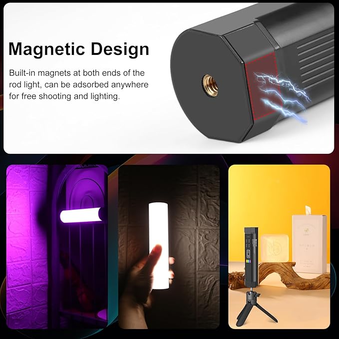 PULUZ 6.7" RGB Full Color Photography Light Stick，Holdable Magnetic LED Light Stick Fill Lights with 1/4 Inch Screw Holes，Rechargeable Tube Light with 20 Lighting Effects for Photography Lighting