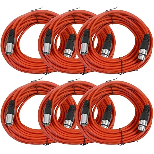 Seismic Audio - SAXLX-50-6 Pack of 50' Red XLR Male to XLR Female Microphone Cables - Balanced - 50 Foot Patch Cords