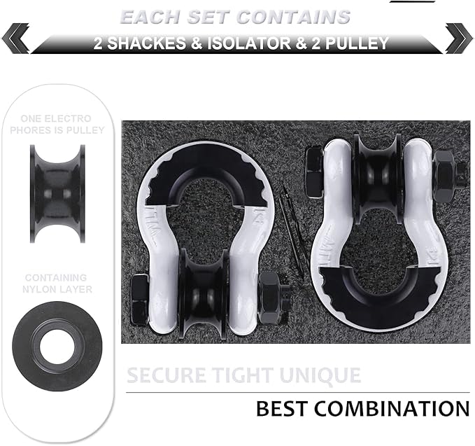 Upgraded Snatch Block, 3/4" D Ring Shackle (2 Pack) 22,000lb Break Strength with Towing Pulley, Heavy Duty Offroad Recovery Accessory for Truck, Tractor, ATV & UTV - White