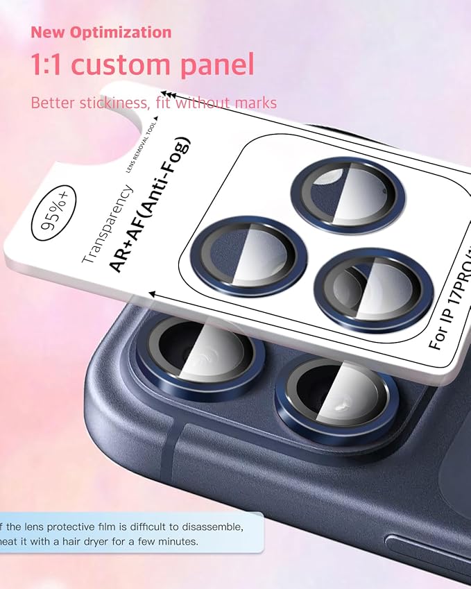 Compatible with iPhone 17 Pro Max/17 Pro Camera Lens Protector (Deep Blue) 1:1 Invisible Fit,Ultra Clarity,Military-Grade 9H+ Aerospace Glass,Anti-Scratch & Easy Installation