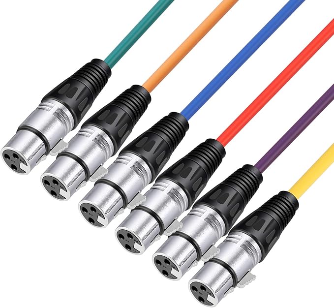 NEEWER 6 Pack 6.5 feet/2m Mic Cable Cord, XLR Male to XLR Female Microphone Audio Colored Snake Cables (Purple/Red/Blue/Orange/Yellow/Green)
