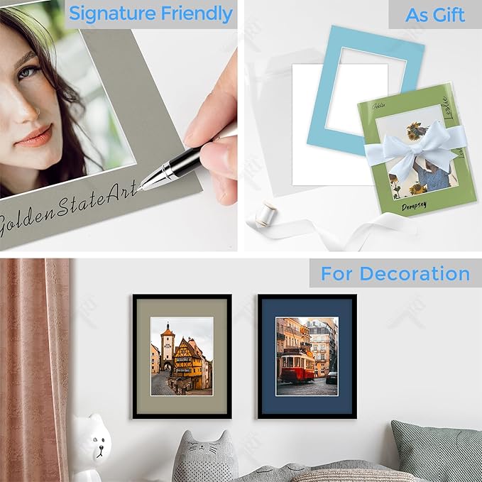 Golden State Art, Pack of 25 11X14 Various Colors Picture Mats Mattes With White Core Bevel Cut For 8X10 Photo + Backing + Bags