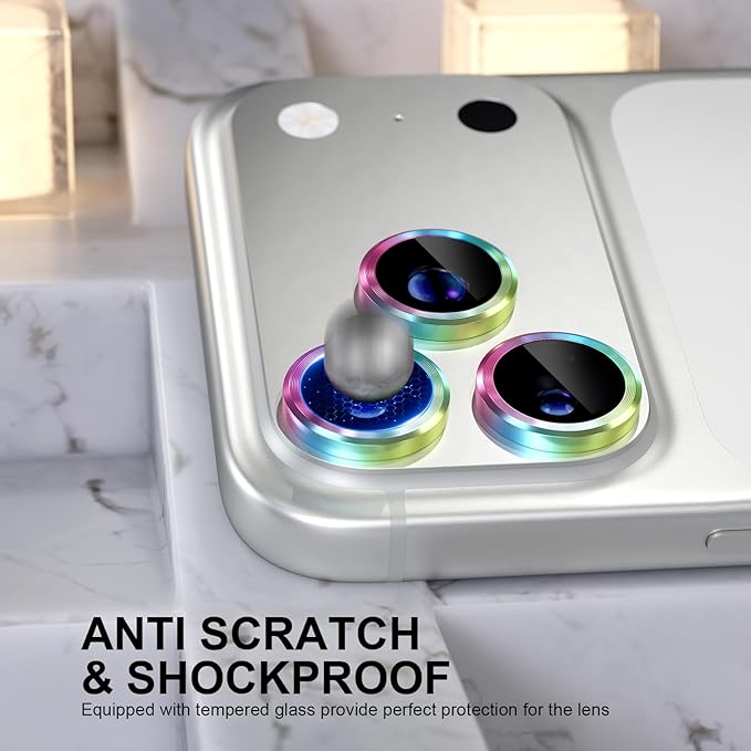 Choiche Compatible for iPhone 17 Pro/iPhone 17 Pro Max Camera Lens Protector, 9H Tempered Glass Camera Cover Screen Protector Metal Ring Decoration Accessories (Colorful)