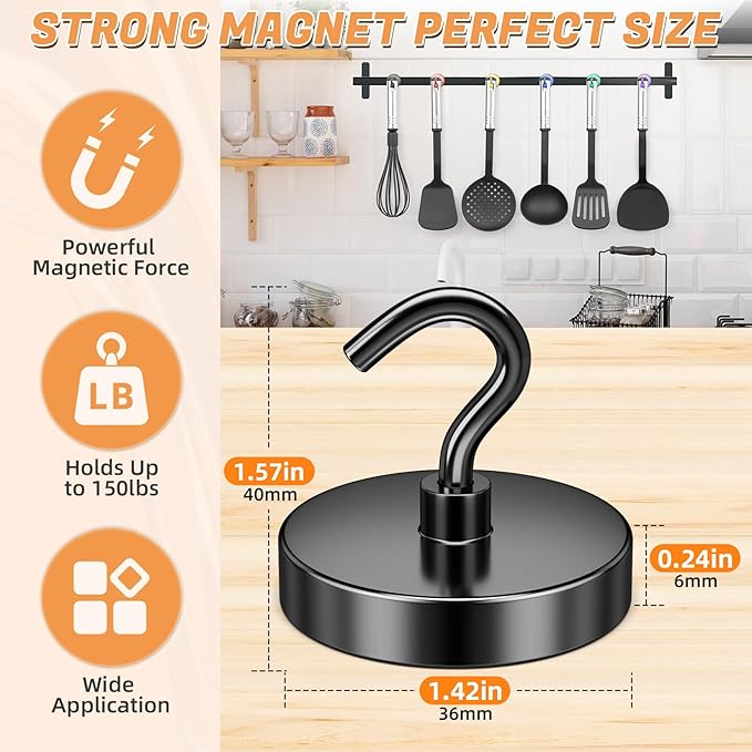 DURMATE Strong Magnetic Hooks, Large Magnetic Hooks for Hanging, Cruise Essentials, 150lbs Blue Fridge Magnets, Door Magnets for Kitchen, Classroom, Camper Accessories, Locker Accessories