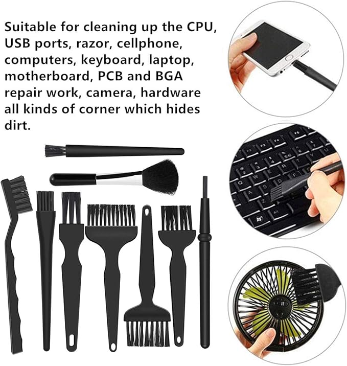 9 in 1 Anti Static Brushes Small Cleaning Kit Multi-Purpose Nylon Brush for Keyboard, PC Motherboards, Camera, Phone, Laptop, MacBook, Computer