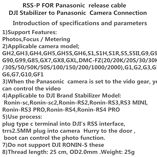 DYTDIEYINGTU RSS-P for DJI Ronin stabilizer Connected to GH Remote Shutter Cable Camera and Video Shutter Release Control Cable s5 s5m2x gh4 gh5 g85 g9 gh6 Connected to sc rs2 rs3/Mini/pro rs4/pro