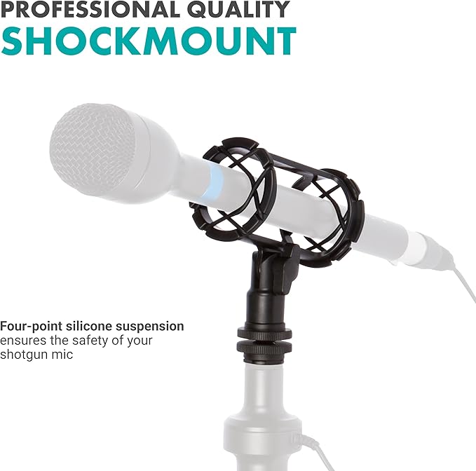 Movo SMM1 Microphone Shock Mount with Camera Cold Shoe for Shotgun Microphones 19-25mm in Diameter (Including Rode NTG-1, NTG-2, Sennheiser MKE-600)