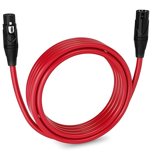 LyxPro 15 Feet XLR Microphone Cable Balanced Male to Female 3 Pin Mic Cord for Powered Speakers Audio Interface Professional Pro Audio Performance and Recording Devices - Red